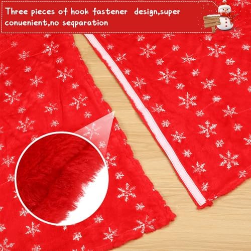 Libima 84 Inches Large Christmas Tree Skirt Faux Fur Red Xmas Tree Skirt Plush Velvet with Silver Sequins Snowflakes for Xmas Decorations Merry Christmas Party Winter Holiday Ornaments - Image 5