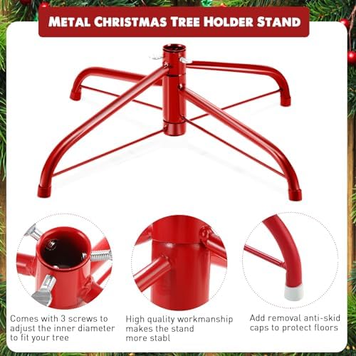 Roowest Folding Christmas Tree Stand Artificial Xmas Tree Base Holder Replacement Metal Tree Base for Artificial Christmas Tree(Red, 16 Inch) - Image 3