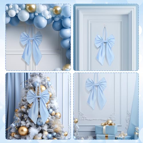 Janinka Blue Christmas Tree Topper Bow 22" Big,Polyester - Image 6