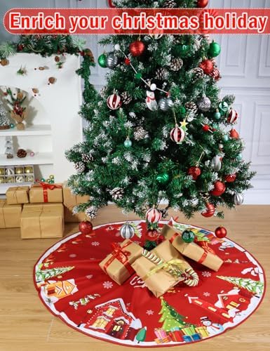 Multiwins 48 Inch Christmas Tree Skirt, Soft Christmas Tree and Snowflake Christmas Tree Mat, wiht Cute Santa Claus/Reindeer/House for Xmas Holiday Party Christmas Decorations - Image 2