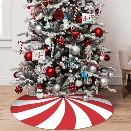 Swirl Christmas Tree Skirt 36 Inch Sweet Candy Cane Red and White Mat Funny Party Holiday Festive Decor Supplies for Home Occasion Ornament Decorations by DecorateYourLife