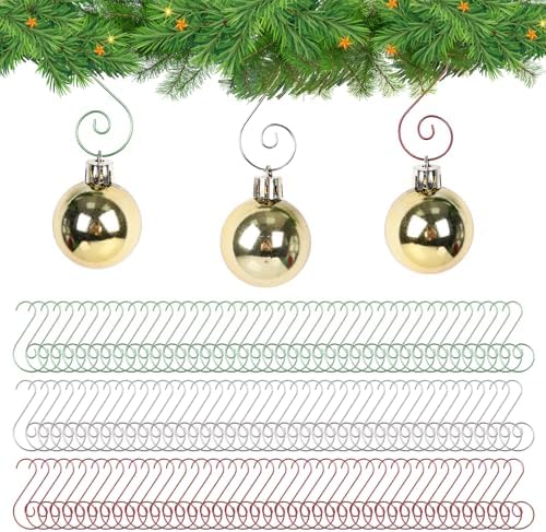 Christmas Ornament Hooks, Christmas Ornament Hangers 120Pcs, Mix Color Small Metal Decorative Ornament Hooks for Xmas Tree Decorations-Silver & Green & Red by Miukada