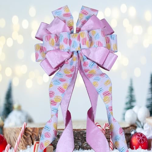 Christmas Tree Topper Wreath Bow Large Pink Christmas Bow Tree Topper 52"x13" Pink Hamburger Pattern Velvet Ribbon Gift Bows for Xmas Holiday Home Wedding Thanksgiving Indoor/Outdoor Decoration - Image 4