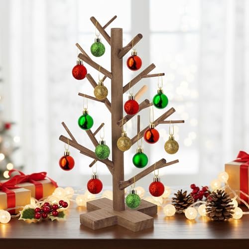 12 Inch Christmas Ornament Display Tree Centerpieces for Tables Ornament Tree Stand Holder Tabletop Artificial Tree for Wedding Anniversary Birthday Farmhouse Party Home Decor（Retro Brown） by Unknown