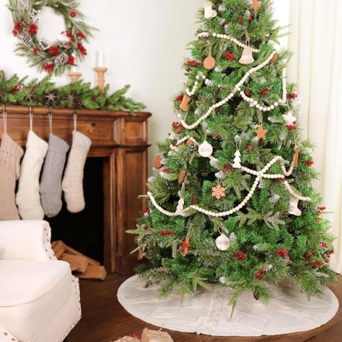 48 inch Christmas Tree Skirt: Diamond Braided Cable Knit Tree Skirt for 7.5ft Tree, Cream White Tree Skirt, Vintage Tree Skirts, Rustic Farmhouse Christmas Decorations - Image 6