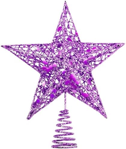 URATOT 8 Inches Glittered Christmas Tree Topper Purple Metal Christmas Treetop Hallow Wire Star Topper for Christmas Home Decoration by URATOT