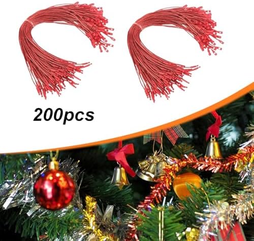 Vaveren 200 Pieces Christmas Hooks Hanger String Precut Ropes Snap Fastener Secure Ornament Attachment Polyester Suitable for Tree Decoration Holiday, Red - Image 4