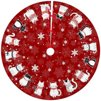 Cats Christmas Tree Skirt 48 Inch Red Xmas Tree Skirt Snowflakes Tree Mat Decorations for Winter Holiday Party Home Decor Indoor Outdoor Ornaments by Unknown