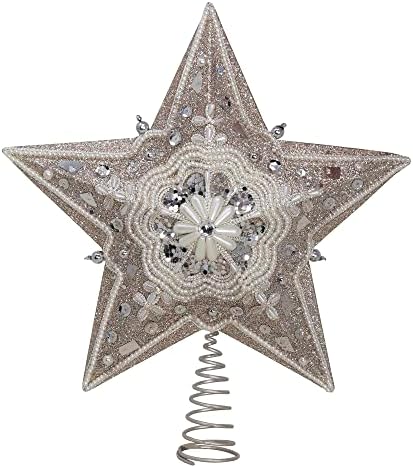 Kurt Adler Star Treetop with Ivory Pearls and Platinum Glass Glitter, 13.5-Inch by KurtSAdler