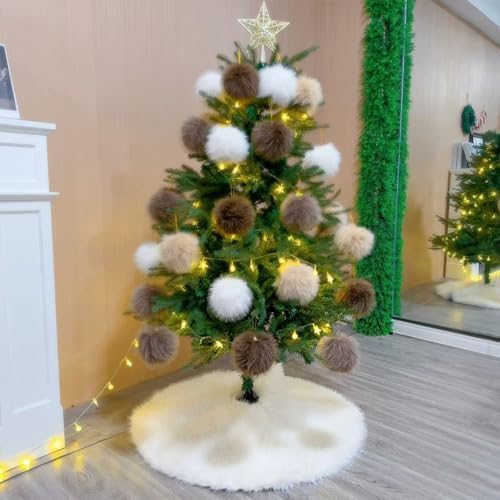 48 Inch Christmas Tree Skirt - Fluffy Faux Fur Beige White Tree Skirt, Toka Colored Plush Xmas Holiday Decor for Parties, Small Round Tree Skirt - Image 5