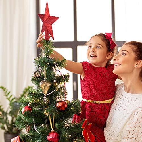 8 Inches Christmas Tree Top Crown Glitter Star Decoration (Red) - Image 4
