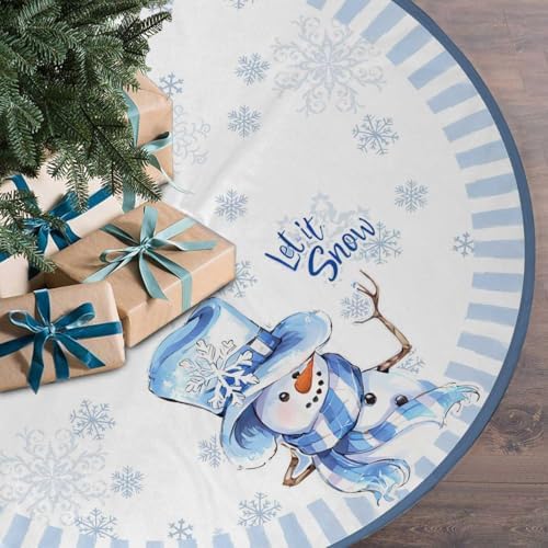 Christmas Tree Skirt 48 Inch Blue Snowman Decorations for Christmas Tree by BULINGLY