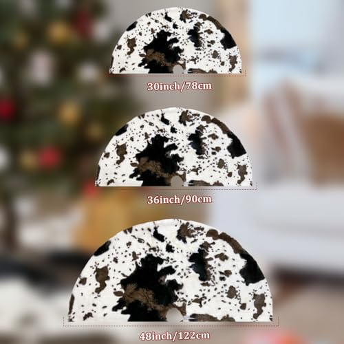 Cow Print Plush Christmas Tree Skirt, Western Cowhide Faux Fur Christmas Tree Skirt Mat for Christmas New Year Home Party Decorations(48 inches/122CM) - Image 3