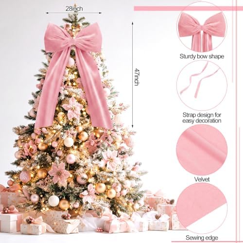 Knitgrip Extra Large Velvet Christmas Tree Topper Bow, Pink, 47 Inch - Image 2