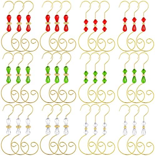Ripeng 36 Pieces Hook Ornament Acrylic Wire Hook Decoration for Tree Hanger, Home Decor, 4 Styles (Gold,Red,Green,Transparent Bead) by Unknown