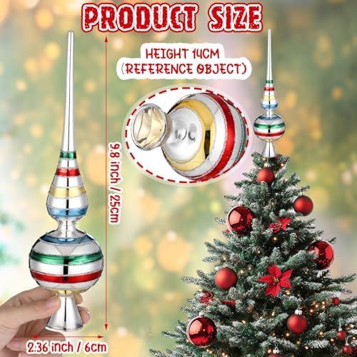 Gejoy Mercury Glass Christmas Finials Tree Topper Silver Ornaments - Image 2