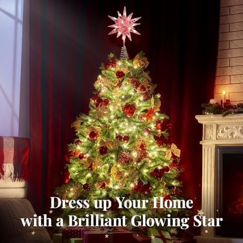 Lewondr Christmas Tree Topper, Plug 3D Starburst Lighted Star Tree Topper - Image 2