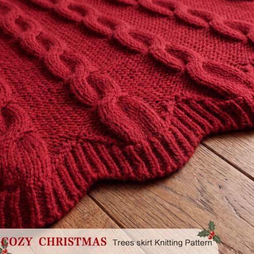 Thenshop 48 Inch Chunky Cable Knit Christmas Tree Skirt Burgundy - Image 5
