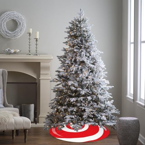 Christmas Tree Skirt 48 Inch Candy Cane Xmas Tree Skirts Red and White Swirl Sweet Lollipop Tree Mat Ornaments for Home Holiday Party - Image 3