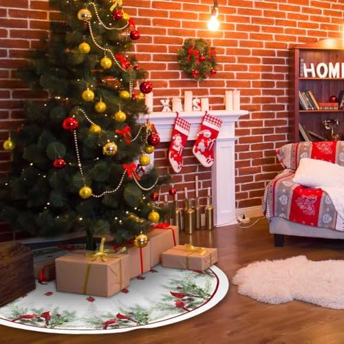 Cardinal Christmas Tree Skirt 36 Inch Red White Christmas Tree Decorations - Image 5