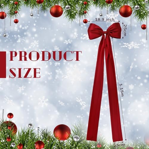 Daifunli 20 x 47 Inches Giant Satin Bow Christmas Tree Topper,Wine Red - Image 2