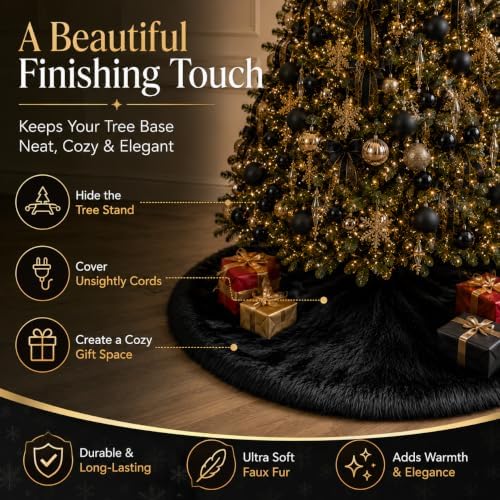 AOGU 24 Inch Faux Fur Christmas Tree Skirt Black Plush Skirt for Merry Christmas Party Christmas Tree Decoration - Image 7