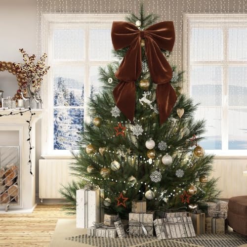Knitgrip Extra Large Velvet Christmas Tree Topper Bow, Brown, 47 Inch - Image 4