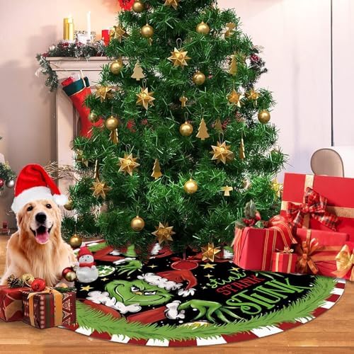 Christmas Tree Skirt 36 Inch Green Funny Trimmed Tree Skirt Christmas Decorations Tree Mat Merry Christmas Party Home Decor - Image 3