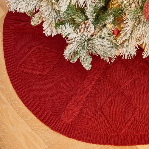 36 Inch Red Knitted Christmas Tree Skirt by Noiclub
