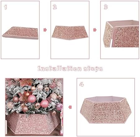 Christmas Tree Collars for Atificial Trees, 24 Inch Sparkling Sequins Christmas Skirt, Base Cover,Holiday Home Decor Ring(Rose Gold,Large) - Image 5