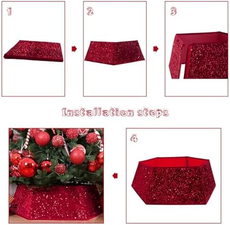 Red Christmas Tree Collars for Atificial Trees, 33.5 Inch Sparkling Sequins Christmas Skirt, Base Cover,Holiday Home Decor Ring(Large) - Image 2