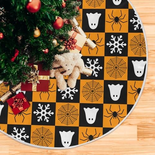Halloween Ghost Snowflake Spider Web Christmas Tree Skirt Large Xmas Tree Skirts Decorations 48 in Burlap Tree Mat Cover for 4 ft Trees Holiday Party - Image 5