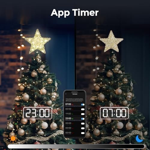 Smart Christmas Tree Topper, 9" RGB Star Tree Topper, Timer, App Control, USB Powered, Music Sync, Gold Tree Topper for Indoor Party Holiday Decor - Image 4