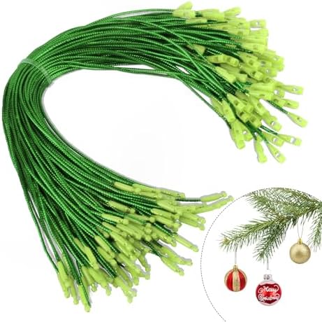 Christmas Ornament Hangers String, 100 Pcs PreCut Hooks for Trees, Green Ornament Ribbon with Snap Fastener by STPIYFZU
