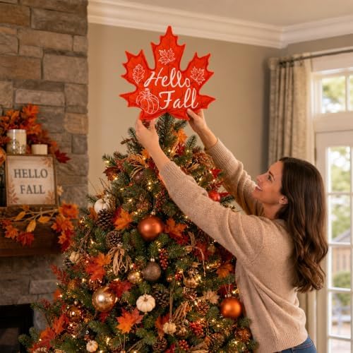 Fall Tree Topper Hello Fall Maple Leaf Tree Top Decor for Christmas Tree - Image 6