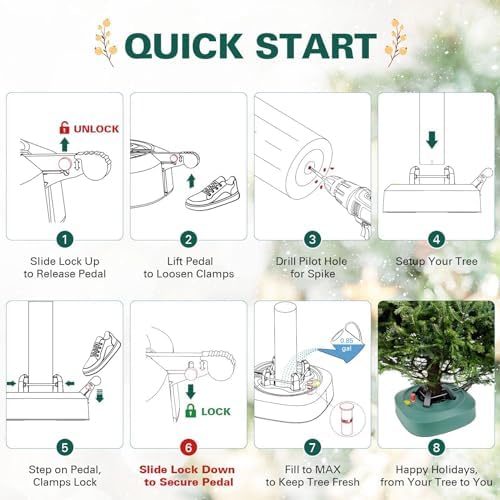 HarcoHome Christmas Tree Stand for Live Trees 4-7.5ft - Setup-Free Tree Base with Water Reservoir, Fast Clamp & Foot Pedal for Real Trees, Green - Image 5