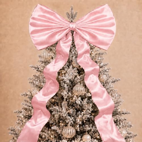 Daifunli 20 x 47 Inches Giant Satin Bow Christmas Tree Topper,Pink by Huiinen