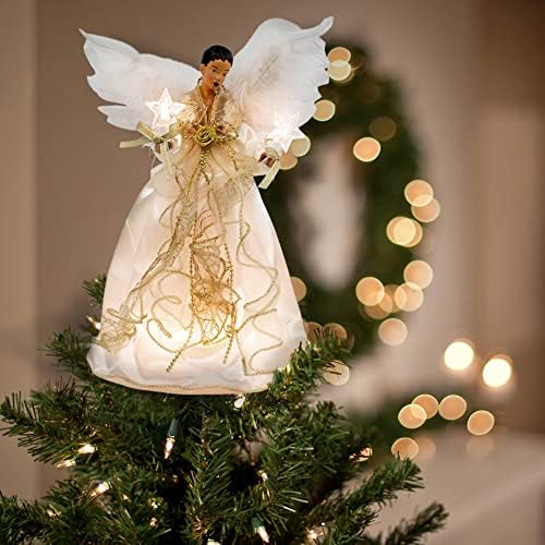 Kurt S. Adler, Inc. UL2219 Kurt Adler 10-Light 12" Ivory & Gold Black Angel Treetop - Image 6