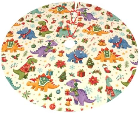 Colorful Dinosaur Christmas Tree Skirt Tree Mat for Xmas Holiday Party Decorations Indoor Outdoor 36 Inch - Image 3