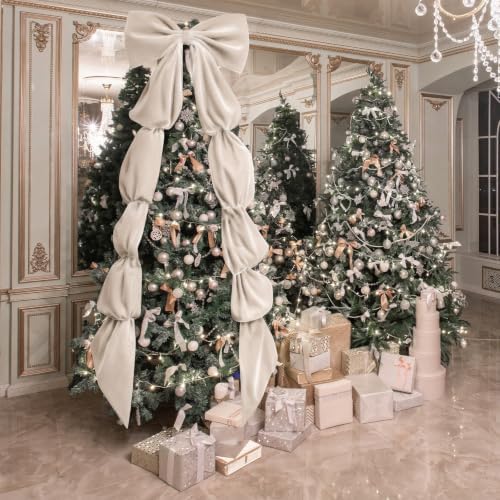 Knitgrip Extra Large Velvet Christmas Tree Topper Bow, Beige, 118 Inch - Image 4