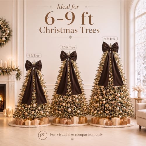 Daifunli 20 x 47 in Giant Satin Bow Christmas Tree Topper,Coffee - Image 3