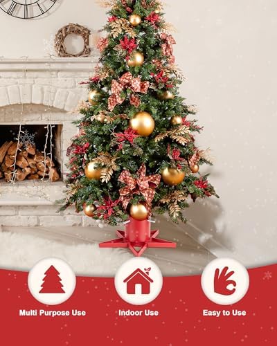 GuuG Real Christmas Tree Stand Base - Live Trees Small Christmas Tree Holder up to 6.5ft Trees for Real Xmas Trees Decoration 0.53 Gal Star (Red) - Image 3