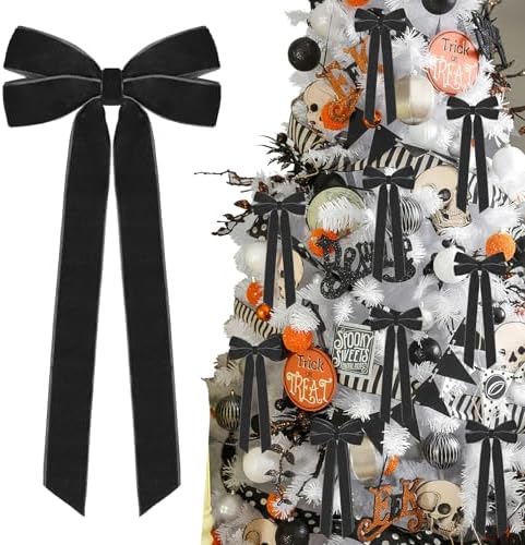 12Pcs Black Velvet Ribbon Bows Halloween Tree Decorations,5in x 10in Christmas Ornaments for Tree Home Party Front Door Wreath Holiday Decor by brand