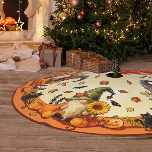Fall Tree Skirt 30" Pumpkin Tree Topper Halloween Tree Mat Christmas Skirt - Image 3