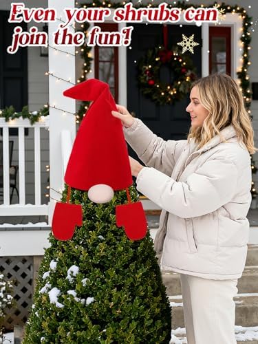 Gnomes Hat Tree Topper - Christmas Santa Hat Bush Kit with Nose Gloves, Swedish Scandinavian Tomte Plush Ornaments Gifts Decor for Xmas Home Decorations - Image 2