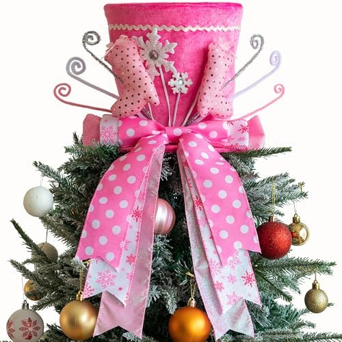 Christmas Tree Topper, Christmas Tree Topper Hat, Pink high Heels Tree Topper Christmas Decorations with Bow Ribbon Christmas Tree Ornaments for Holiday Family Xmas Décor by MOSHAKALA