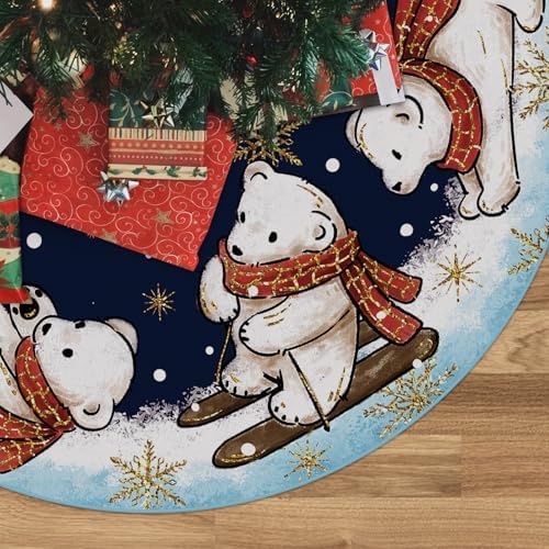 Christmas Polar Bear Tree Skirt Decorations Xmas Tree Mat 48 Inch Winter Christmas Decor for Home by QIONGMENG