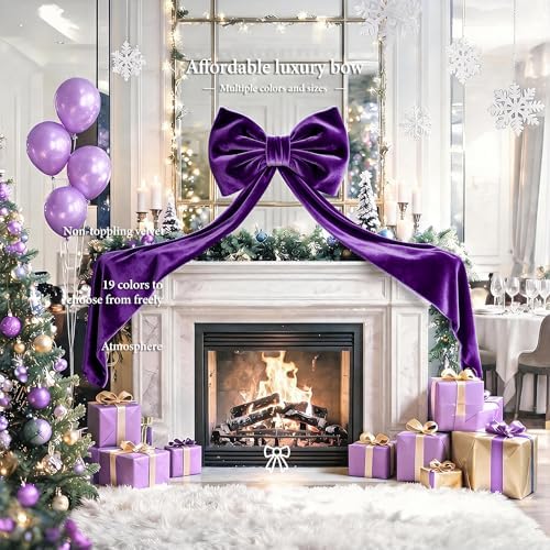 Big Purple Bow, Christmas Decorations, Velvet Christmas Tree Topper Bow, 52 x16 Inch, Giant Christmas Bow Decorations for Tree, Wedding, Birthday, Wreath, Door, Wall Decor (Dark Purple) - Image 6