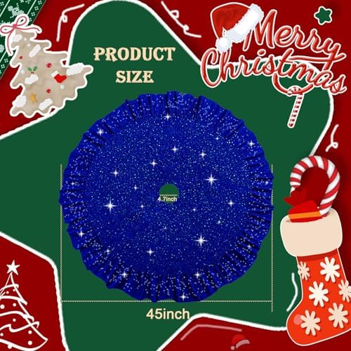 Royal Blue Tree Skirt Velvet Ruffled Christmas Tree Skirt 45 Inches - Image 4