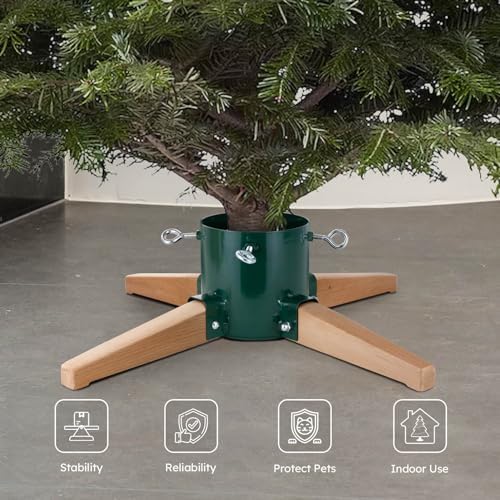 HarcoHome Christmas Tree Stand for Live Tree 8ft, Metal and Beech Hardwood Christmas Tree Holder with Spike for Fresh Tree, Tree Base for Real Tree, Arch Design, Seasonal Decor (Green) - Image 2